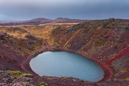 Lake in the Kerid Crater Volcano, Icelandの写真素材