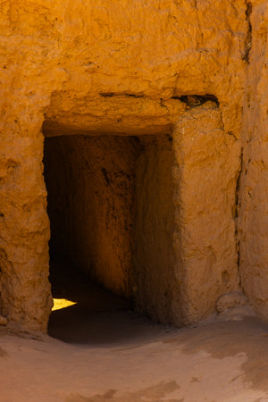 Old door in the maze of Toprak Kala Khorezm fortress, Uzbekistanの写真素材