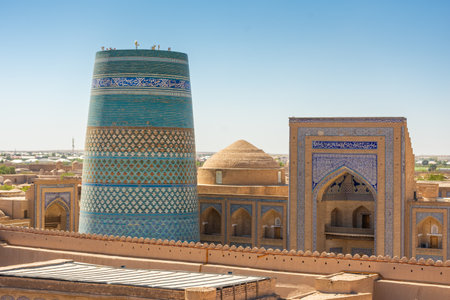 View of the Itchan Kala, historic center of Khiva, Uzbekistanの写真素材
