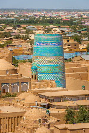 Aerial cityscape over the Itchan Kala of Khiva, Uzbekistanの写真素材