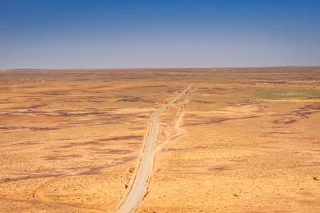 Kyzylkum (red sand) Desert of the Khorezm region from Chilpik Kala, Uzbekistanの写真素材