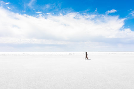 White salt marsh desert of the Aral Sea, Uzbekistanの写真素材