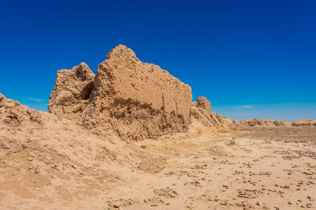 Beautiful landscape of the Ayaz Kala Fortress in the Kyzylkum Desert, Uzbekistanの写真素材
