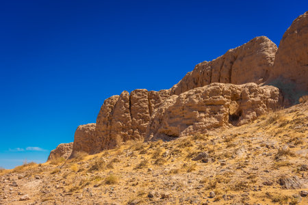 Beautiful landscape of the Ayaz Kala Fortress in the Kyzylkum Desert, Uzbekistanの写真素材