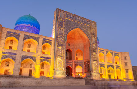 Madrasah of Bukhara at night, Uzbekistanの写真素材