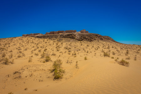 Beautiful landscape of the Ayaz Kala Fortress in the Kyzylkum Desert, Uzbekistanの写真素材