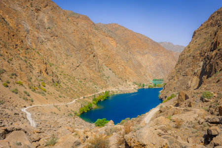 Crystal clear water of the Seven Lakes, Fann Mountains, Tajikistanの写真素材