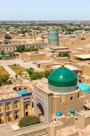 Aerial cityscape over the Itchan Kala of Khiva, Uzbekistanの写真素材