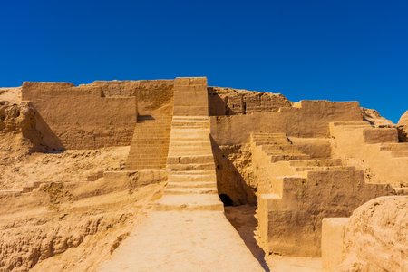 Maze of the ancient ruins of Toprak Qala Fortress in Khorezm desert, Uzbekistanの写真素材