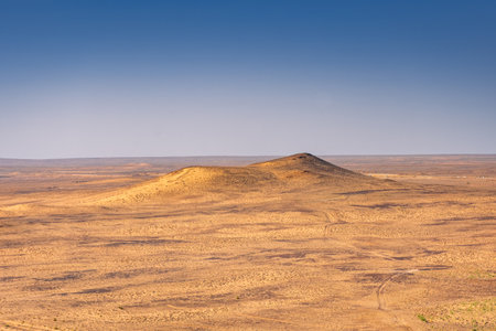 Kyzylkum (red sand) Desert of the Khorezm region from Chilpik Kala, Uzbekistanの写真素材