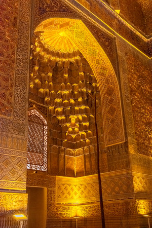 The golden dome of the Gur i Amir Mosque of Samarkand, Uzbekistanの写真素材
