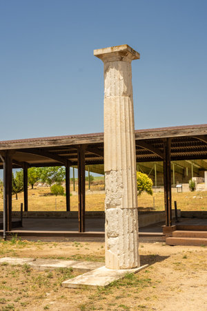 Ancient greek columns in Pella, archaeological site in Macedonia, birthplace of Alexander the Great, Greeceの写真素材