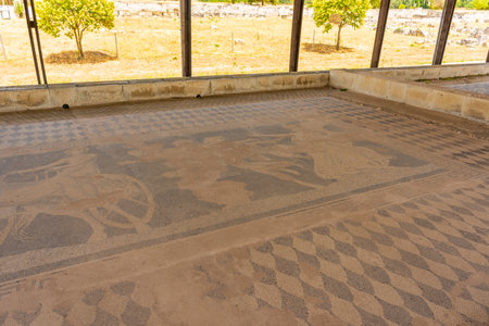Ancient mosaics in Pella, archaeological site in Macedonia, birthplace of Alexander the Great, Greeceの写真素材