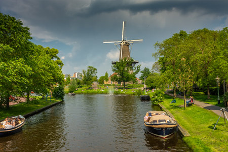 Leiden, Netherlands, 21 May 2024: beautiful wooden windmillの写真素材