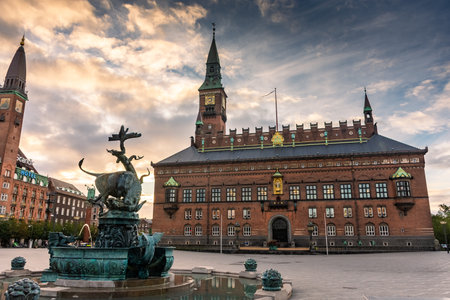 Town hall of Copenhagen at sunrise, Denmarkの写真素材