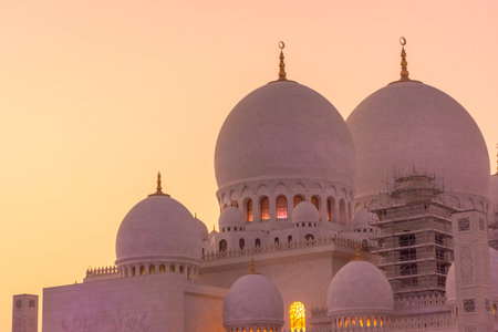 Beautiful domes of the Sheikh Zayed Grand Mosque in Abu Dhabi, UAEの写真素材