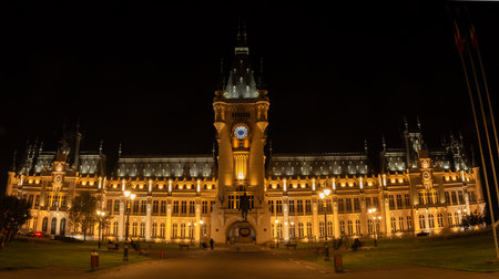 Palace of Culture of Iasi by night, Romaniaの写真素材