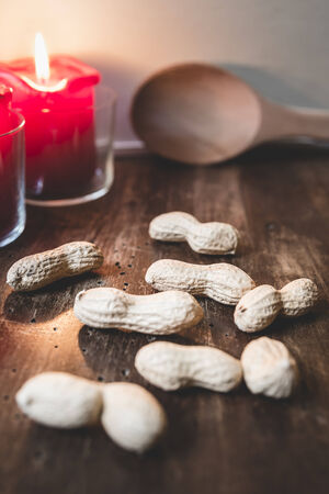 Peanuts on a wooden table