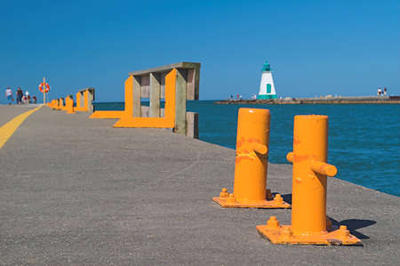Boat mooring points on quayの写真素材
