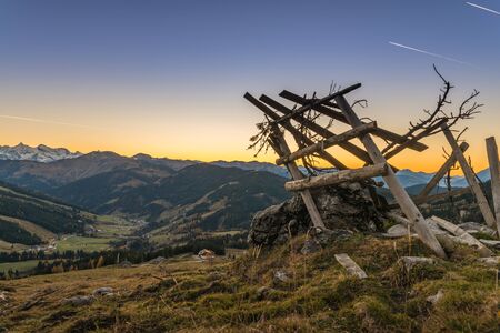 Sunset in Austria with view to the alpsの写真素材
