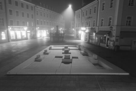 Night shot of the memorial of the Synagogue in Regensburgの写真素材