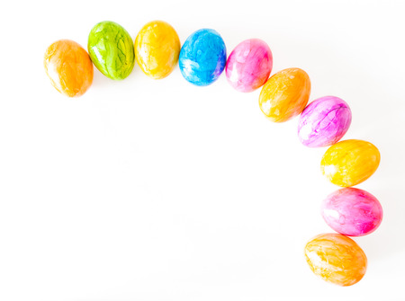 Colorful Easter eggs and white background