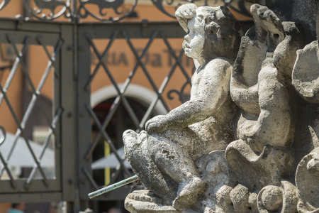 Figure at the Justitia well in Regensburgの写真素材