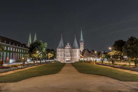 Holstentor in Luebeck at nightのeditorial素材
