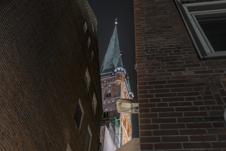 St. Petri church in Luebeck at nightの写真素材