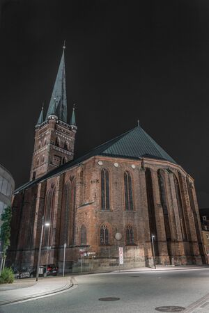 St. Petri church in Luebeck at nightの写真素材