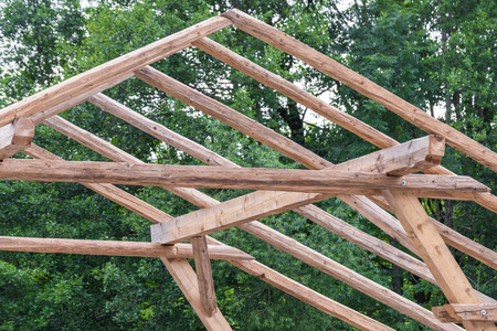 House construction with wood frameworkの写真素材