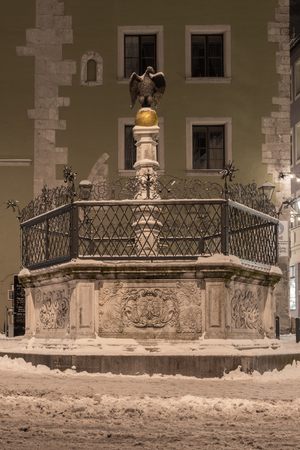 Winter night in Regensburg â  "eagle springの写真素材