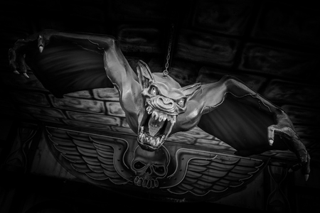 Scary figure at a haunted house at a folk festival in Regensburgの写真素材