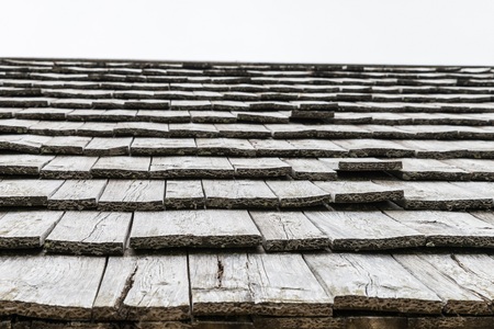 Wood shingle on a roof at an alpine cabin, Austriaの写真素材