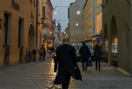 Christmas street lights in Regensburg, Germanyのeditorial素材
