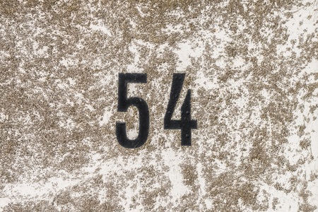 The Number 54, fifty four, on a surface with lichenの写真素材