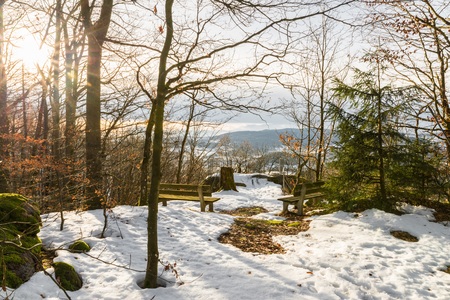 Sightseeing Platform Aussichtsstein-Frauenberg near Grafenau in the bavarian forest, Germanyの写真素材