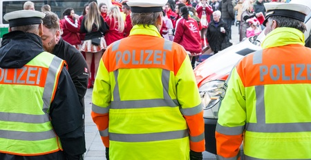 Regensburg, Bavaria, Germany, November 04, 2018, German Police officer at the Neupfarrplatz at...