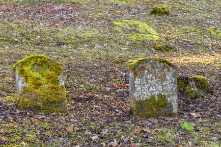 Old Jewish cemetery with weathered tombstones, Germanyの写真素材
