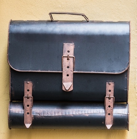 Mailbox in the shape and appearance of a leather briefcaseの写真素材