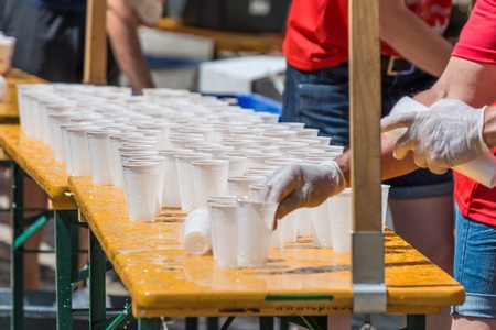 Regensburg, Bavaria, Germany, May 13, 2018: Catering station of the Regensburg Marathon 2018 at the old town hallのeditorial素材
