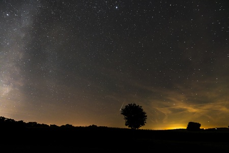 Starry sky on the night of the Perseids Bavaria, Germanyの写真素材