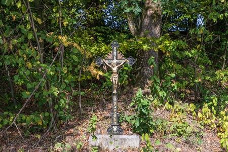 Way cross in the Bavarian Forest near Grafenau, Germanyの写真素材