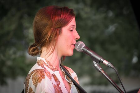 Regensburg, Bavaria, Germany, June 28, 2019, Anna Lachhammer with artist name A.VJU on stage at the coal market at the B?rgerfest 2019 in Regensburg, Germanyのeditorial素材