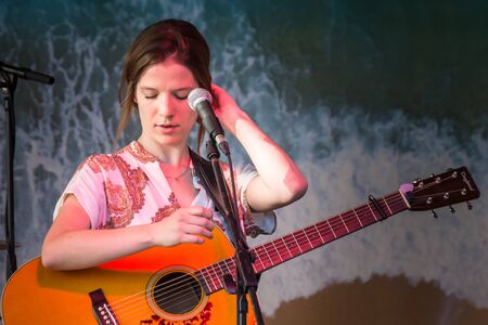 Regensburg, Bavaria, Germany, June 28, 2019, Anna Lachhammer with artist name A.VJU on stage at the coal market at the B?rgerfest 2019 in Regensburg, Germanyのeditorial素材