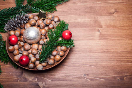 Christmas decoration on woodの写真素材