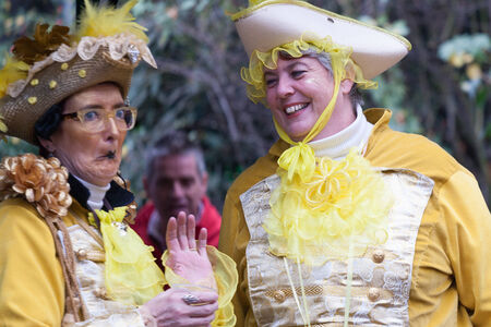 Start of Carneval in Cologne at Heumarkt with crowd in costumesのeditorial素材