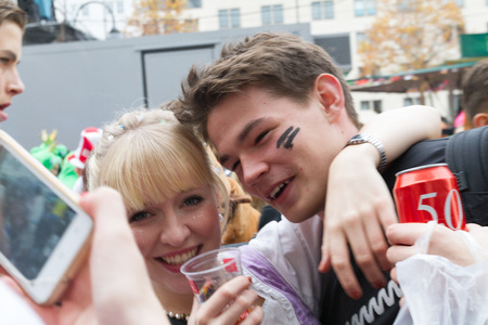 Start of Carneval in Cologne at 11.11.2014 on Heumarkt with crowd in costumesのeditorial素材