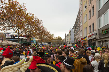 Start of Carneval in Cologne at 11.11.2014 on Heumarkt with crowd in costumesのeditorial素材
