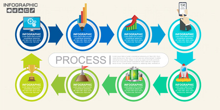 Infographic arrow design template 9 steps with place for your data. Vector illustration.のイラスト素材